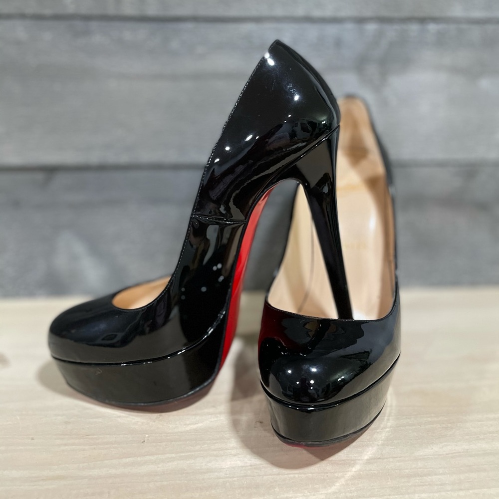 Christian Louboutin Black Patent Leather Platform Pumps with Red Soles